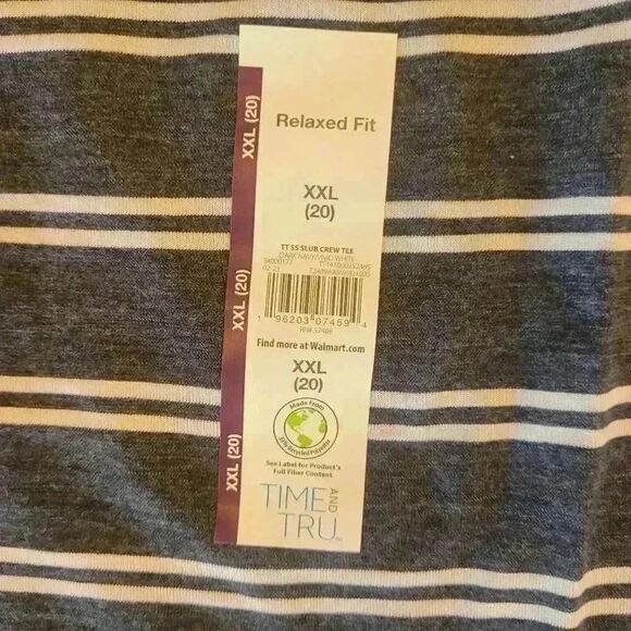 Time & Tru Women's Dark Navy/Vivid White Cotton/Poly Striped T-Shirt NEW - Picture 6 of 8